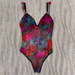 Parade Silky Mesh Flutter Strap Bodysuit Colorful Bow Boho Fairy Women’s Size S